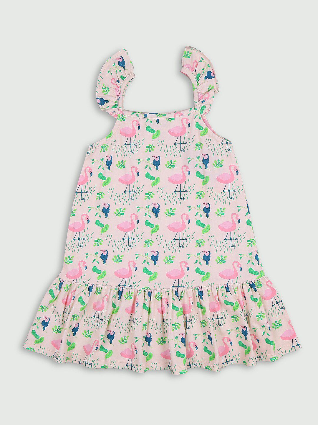 Ola! Otter Girls Conversational Printed Square Neck Ruffled Organic Cotton A-Line Dress-picture-32