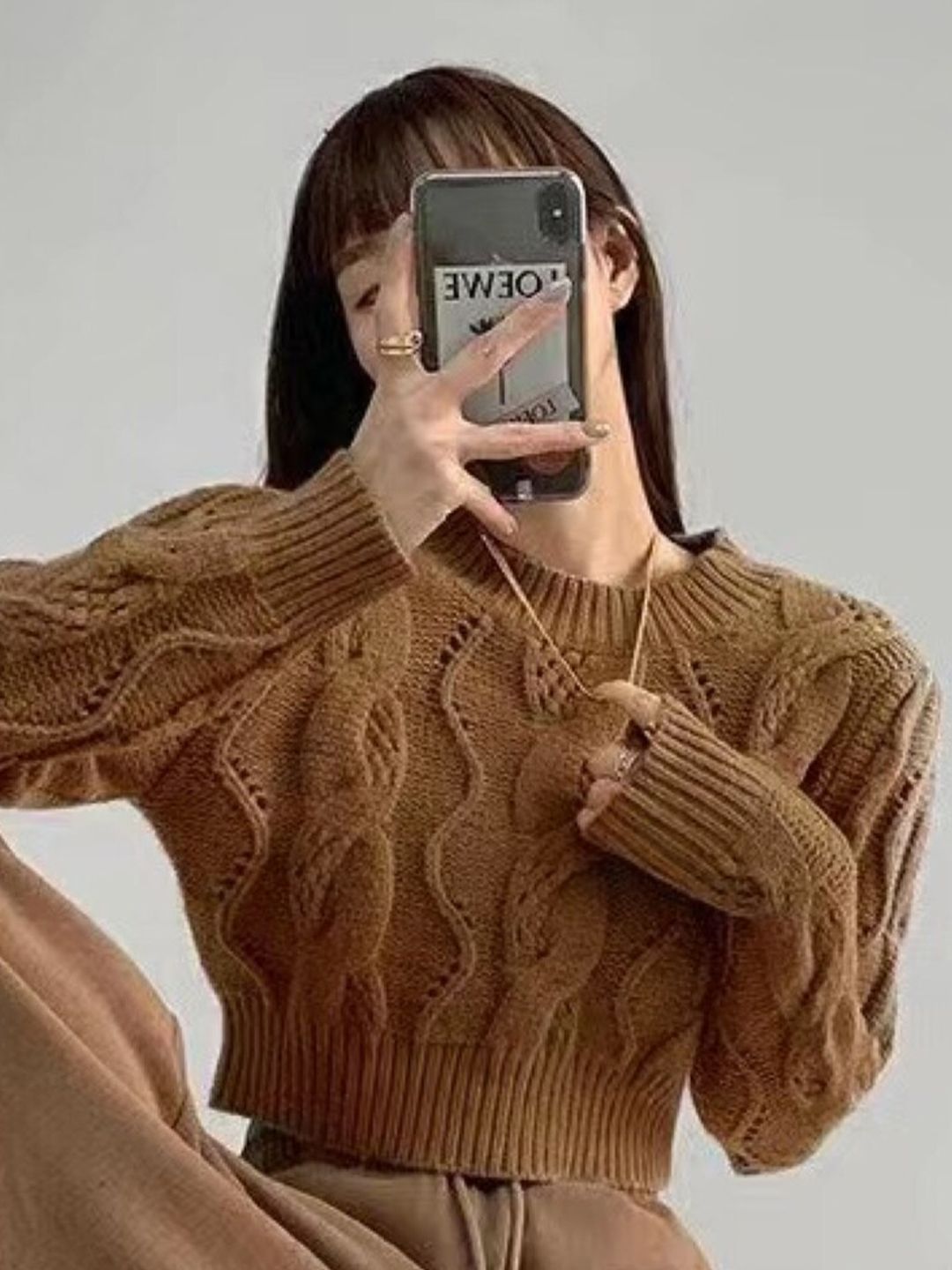 StyleCast Teen Girls Brown Self Design Crop Top-picture-15