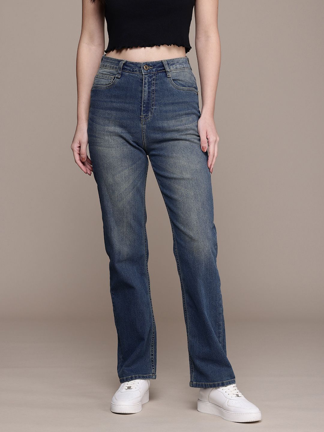 The Roadster Life Co. Women Straight Fit High-Rise Heavy Fade Stretchable Jeans-picture-47