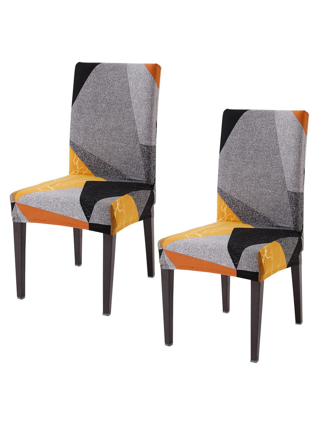HOKIPO Grey & Black 2 Pieces Printed Stretchable Chair Covers-picture-28