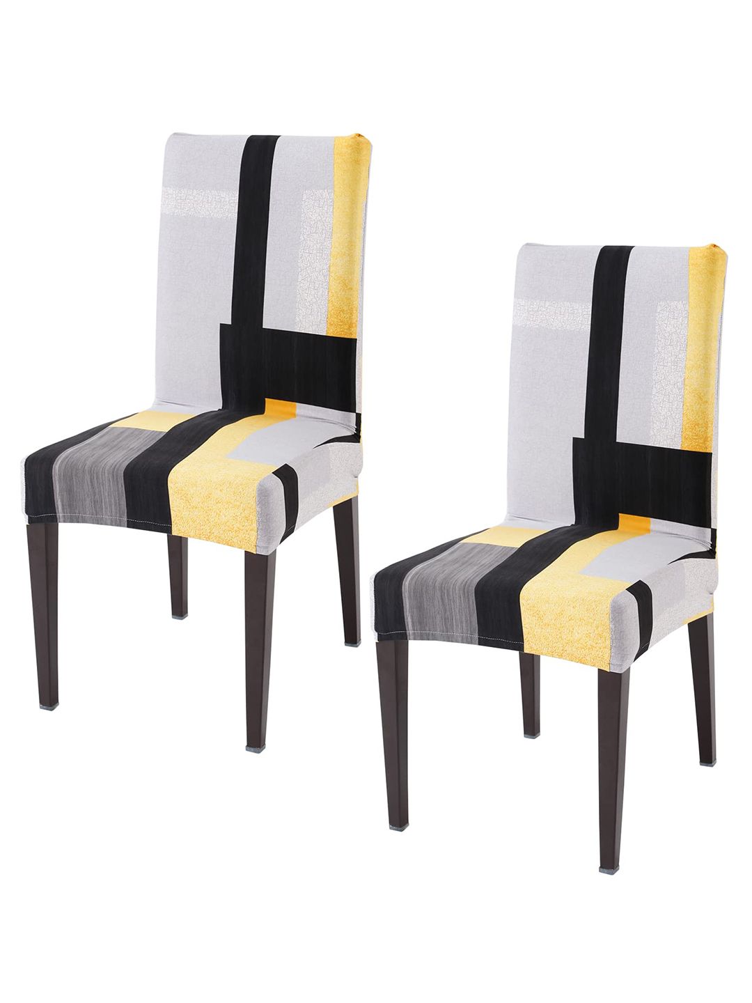 HOKIPO Grey & Black 2 Pieces Printed Stretchable Chair Covers-picture-27