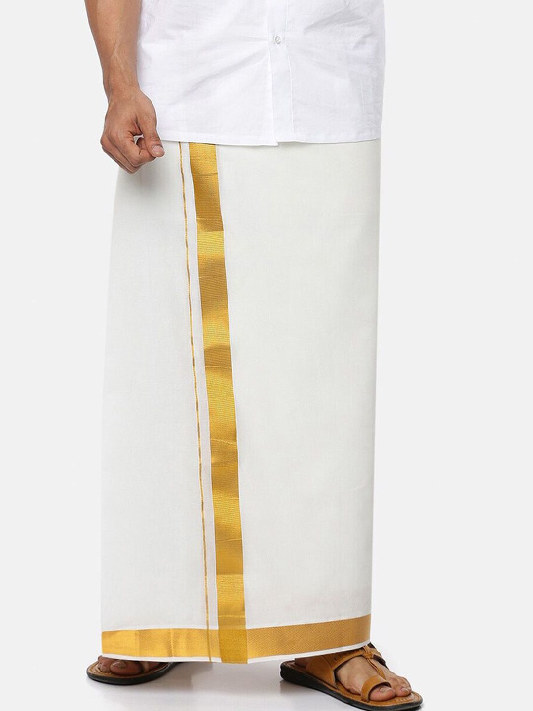 Ramraj Mid-Rise Pure Cotton Double Layer Dhoti With Zari Border-picture-50