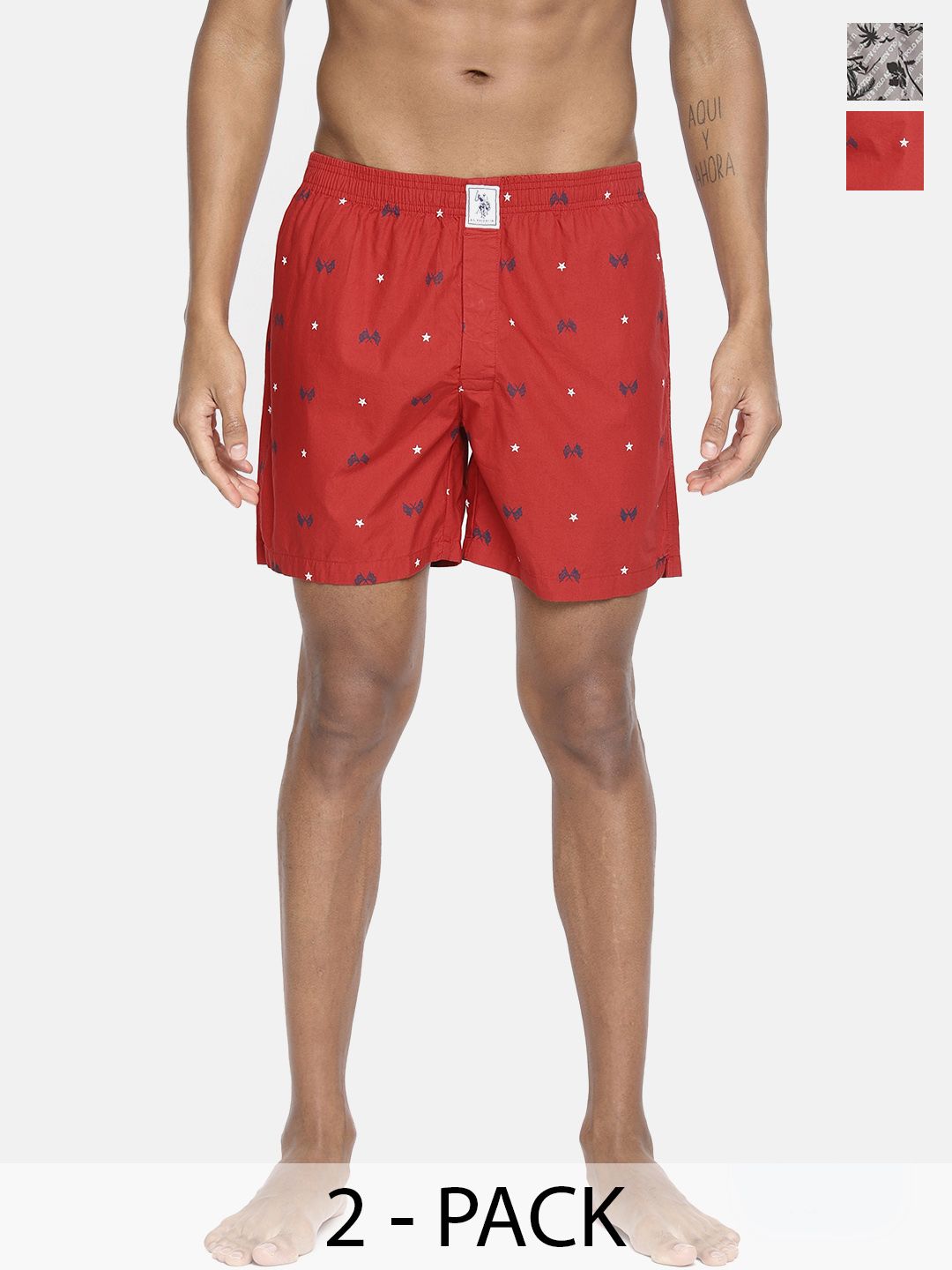U.S. Polo Assn. Pack Of 2 Printed Pure Cotton Boxers-picture-39