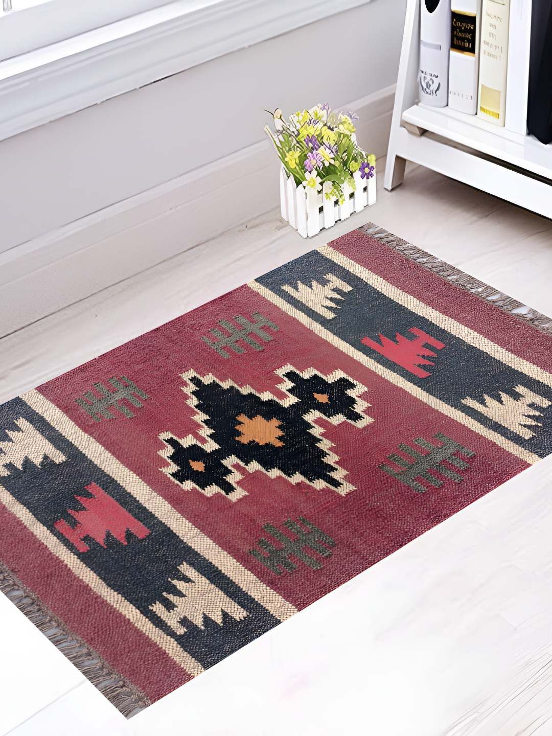Budhrajrugs Red & Green Geometric Woven Rectangular Dhurrie-picture-53