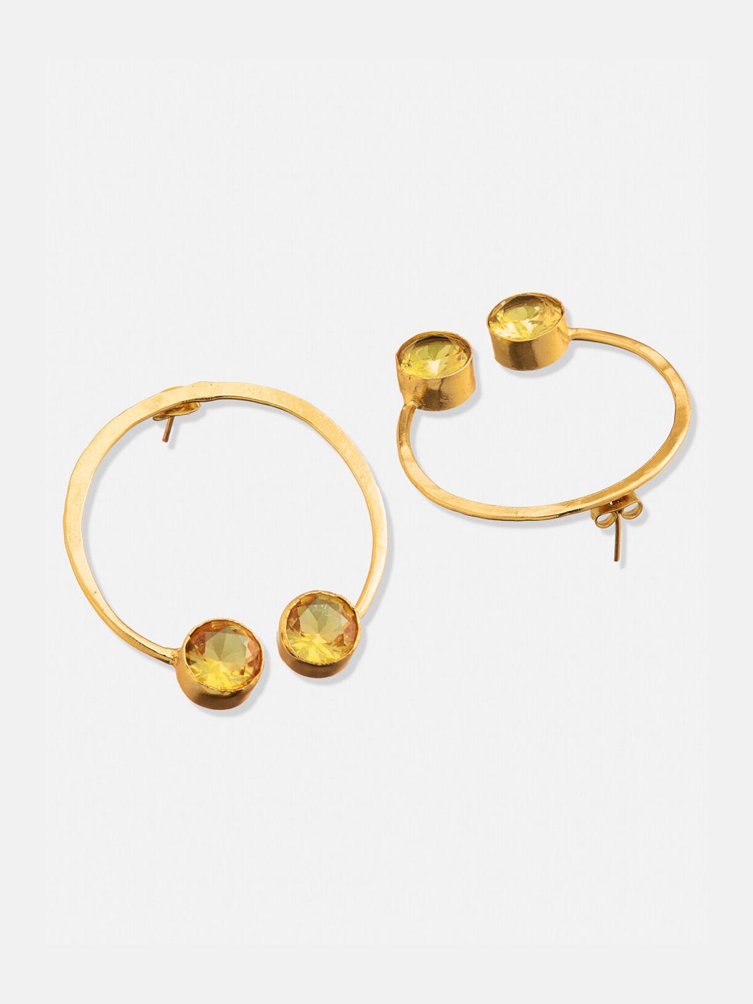 ATIBELLE Set Of 2 Gold-Plated Stone-Studded Brass Half Hoop Earrings