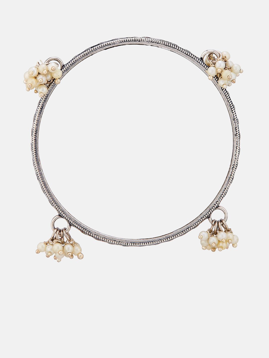 ATIBELLE Set Of 3 Silver-Plated Stone Studded & Pearls Beaded Bangles With Earrings
