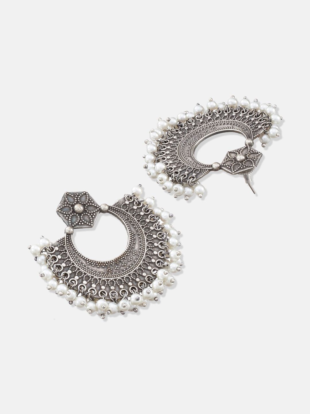 ATIBELLE Set Of 2 Silver-Plated Stone-Studded & Beaded German Silver Drop Earrings