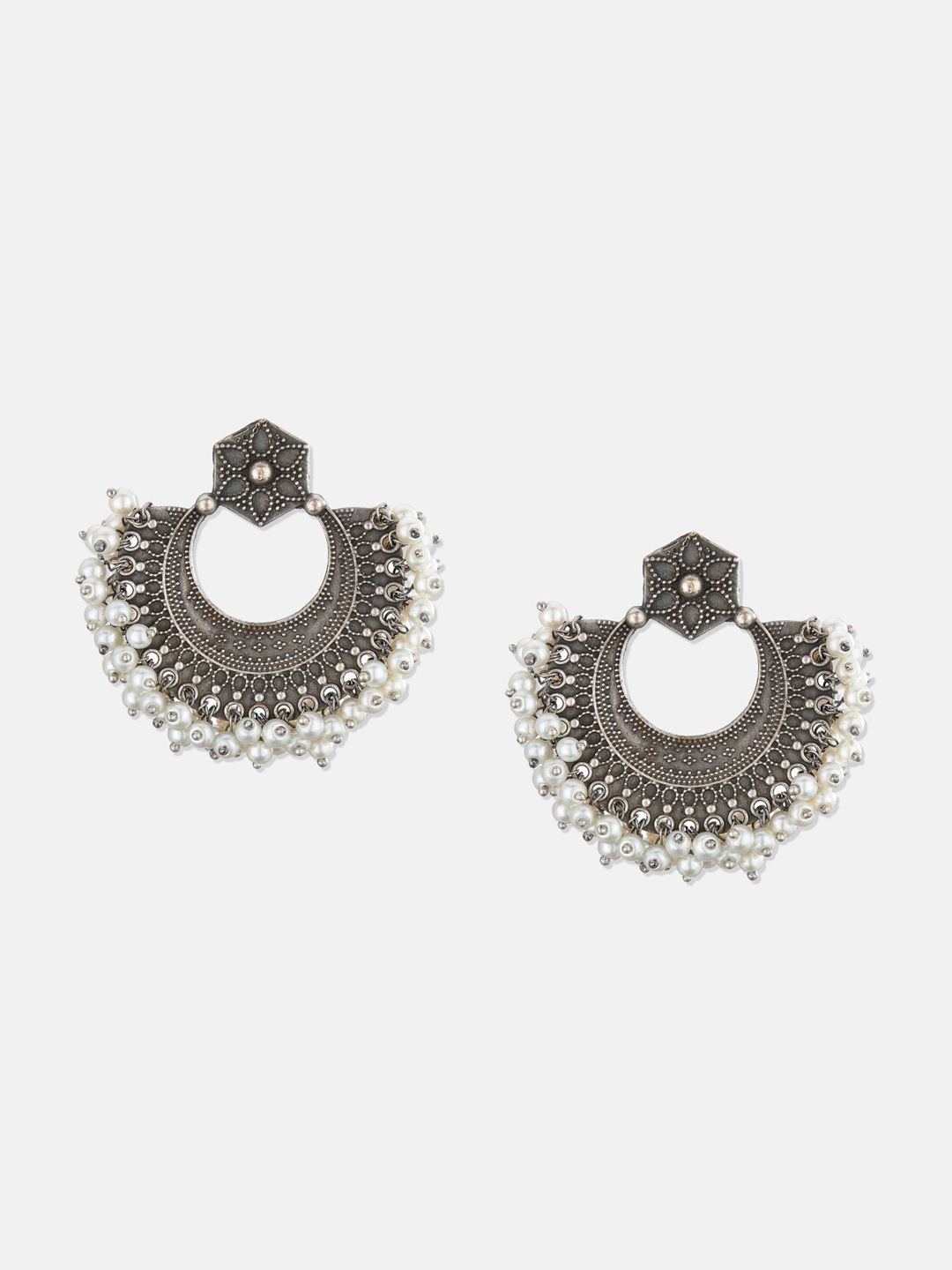 ATIBELLE Set Of 2 Silver-Plated Stone-Studded & Beaded German Silver Drop Earrings