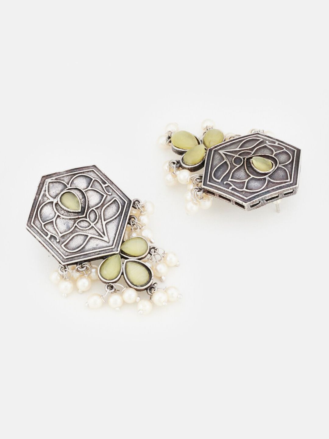 ATIBELLE Silver-Plated Stone Studded & Beaded Jewellery Set