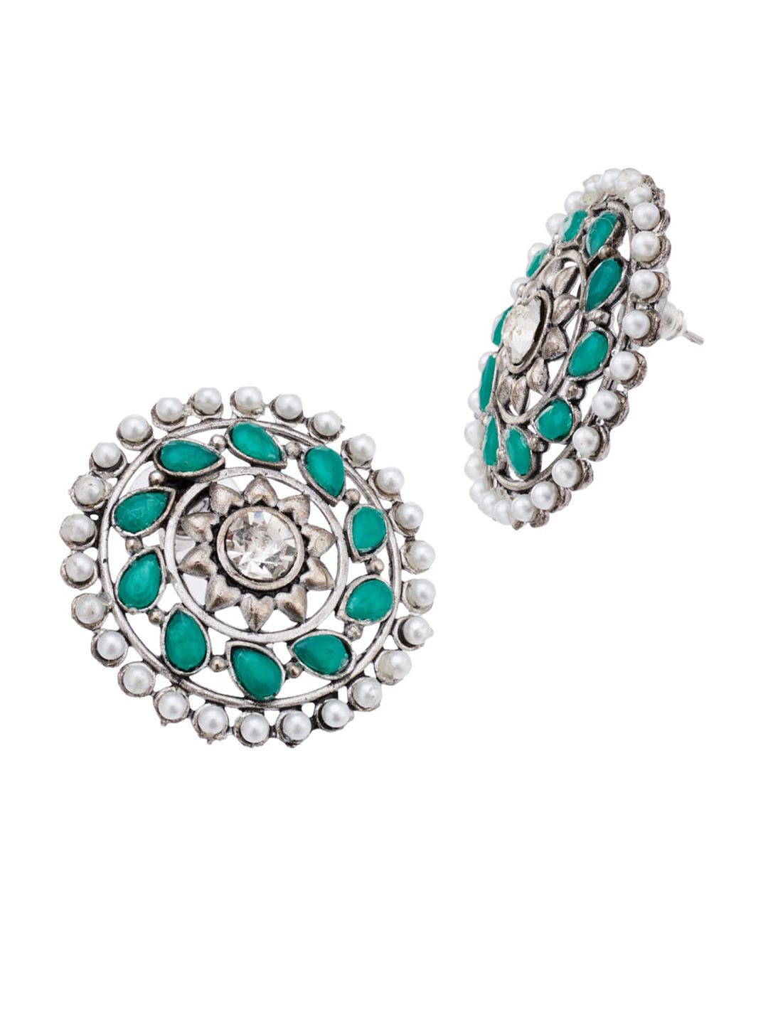 ATIBELLE Set Of 3 Silver-Plated Stone Studded & Beads Beaded Jewellery Set