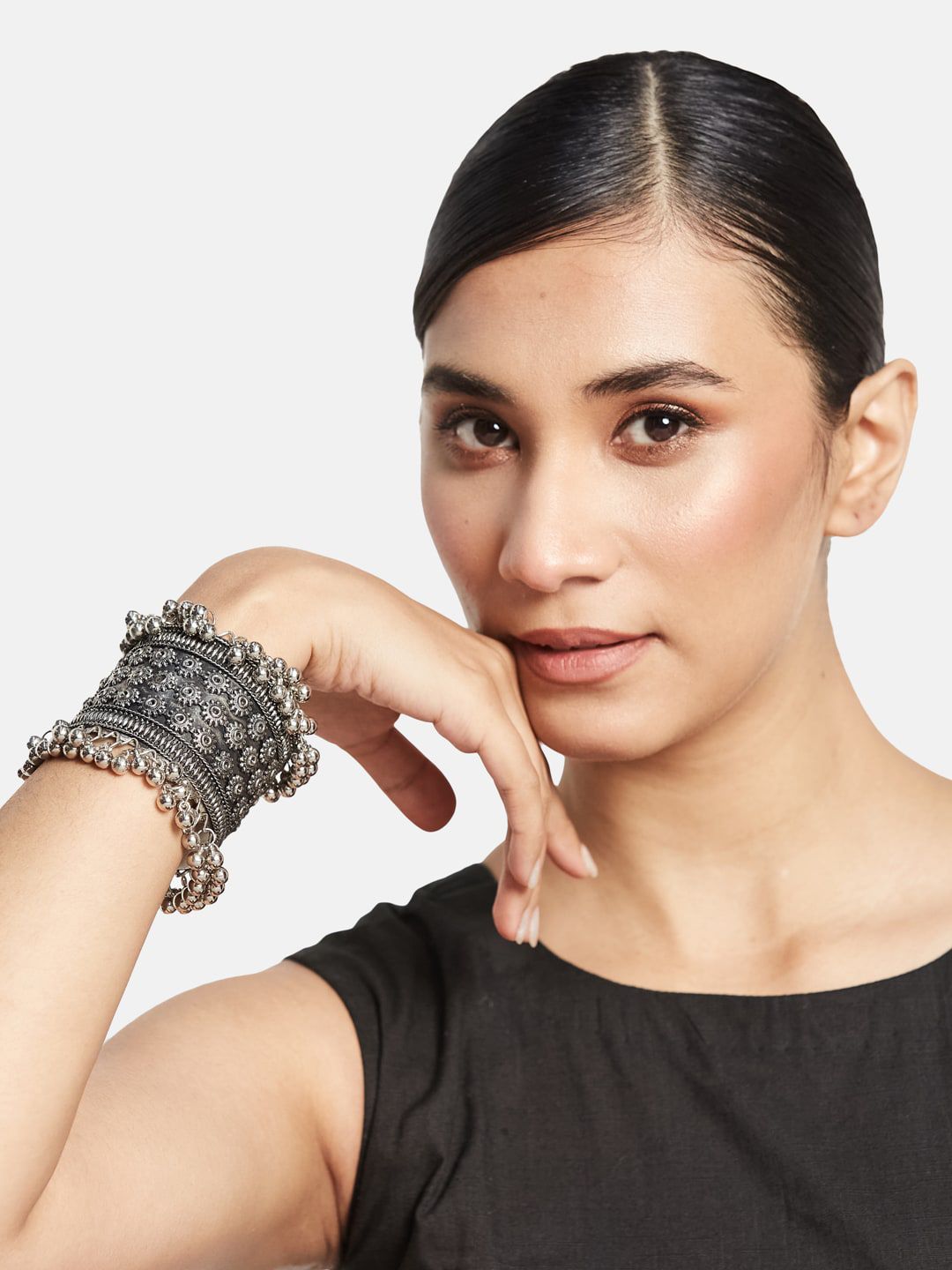 ATIBELLE Set Of 3 Silver-Plated Stone Studded & Beads Beaded Jewellery Set