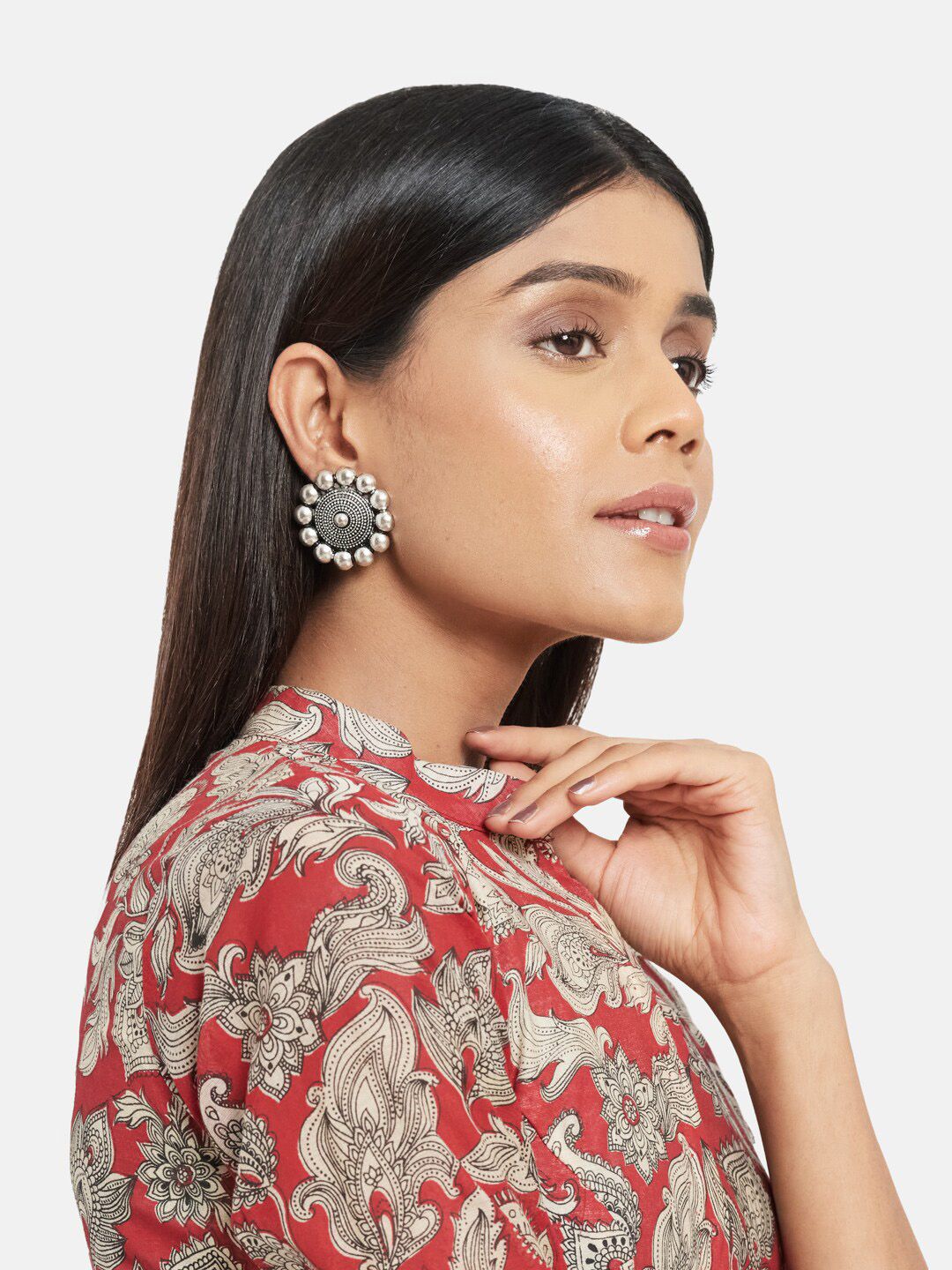 ATIBELLE Set Of 2 Silver-Plated Beaded German Silver Studs Earrings & Jhumkas