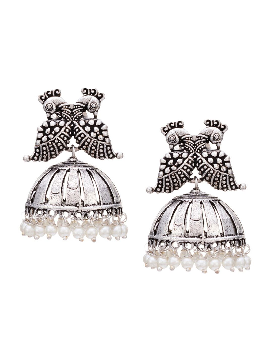 ATIBELLE Set Of 2 Silver-Plated Beaded German Silver Studs Earrings & Jhumkas