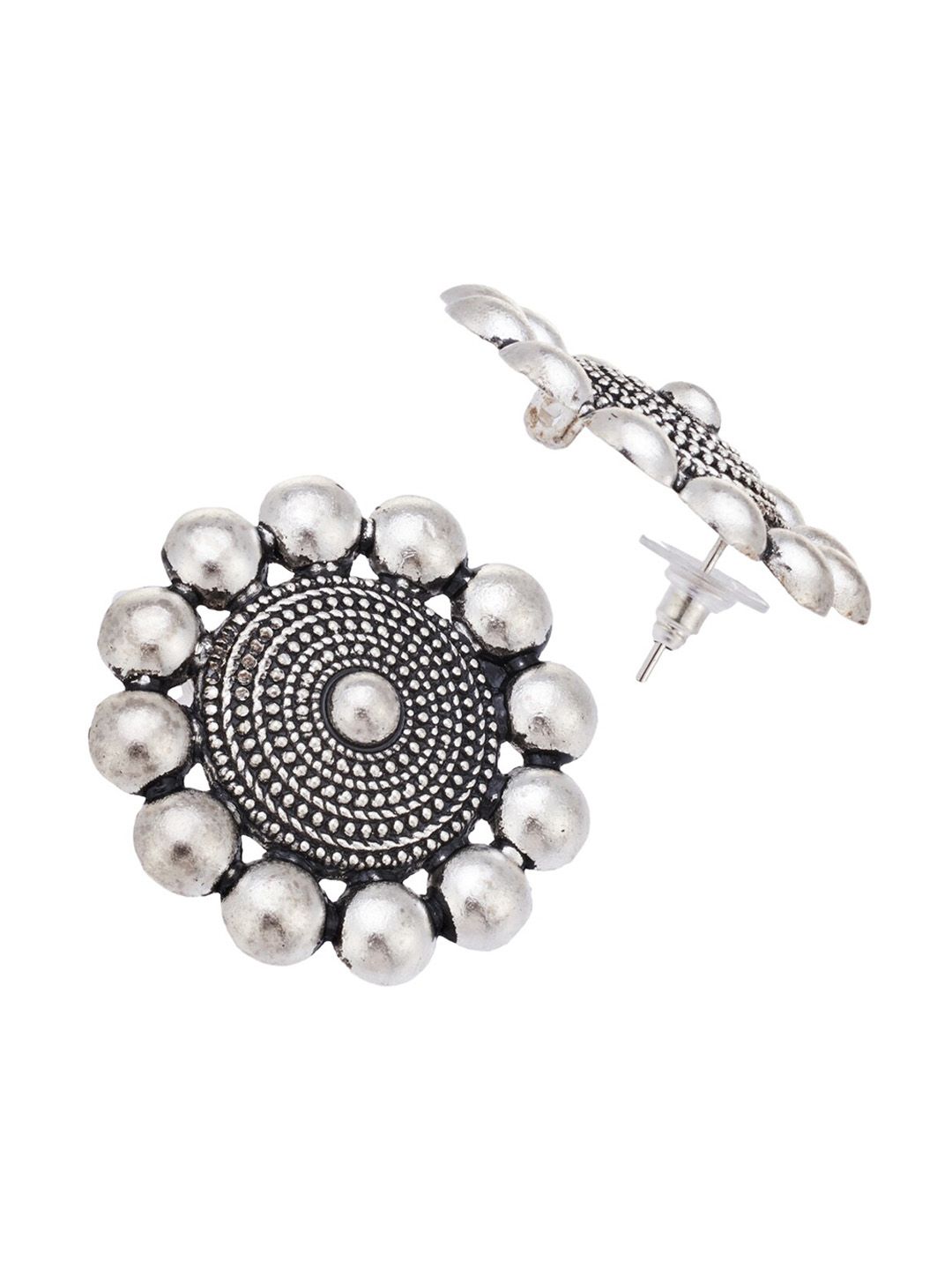 ATIBELLE Set Of 2 Silver-Plated Beaded German Silver Studs Earrings & Jhumkas