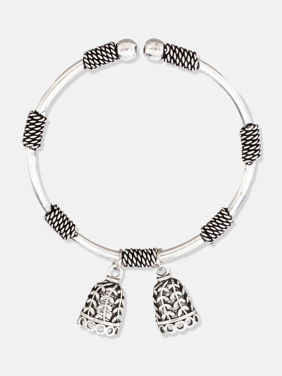 ATIBELLE Women Set Of 2 Silver-Plated American Diamond Bangle-Style Bracelet