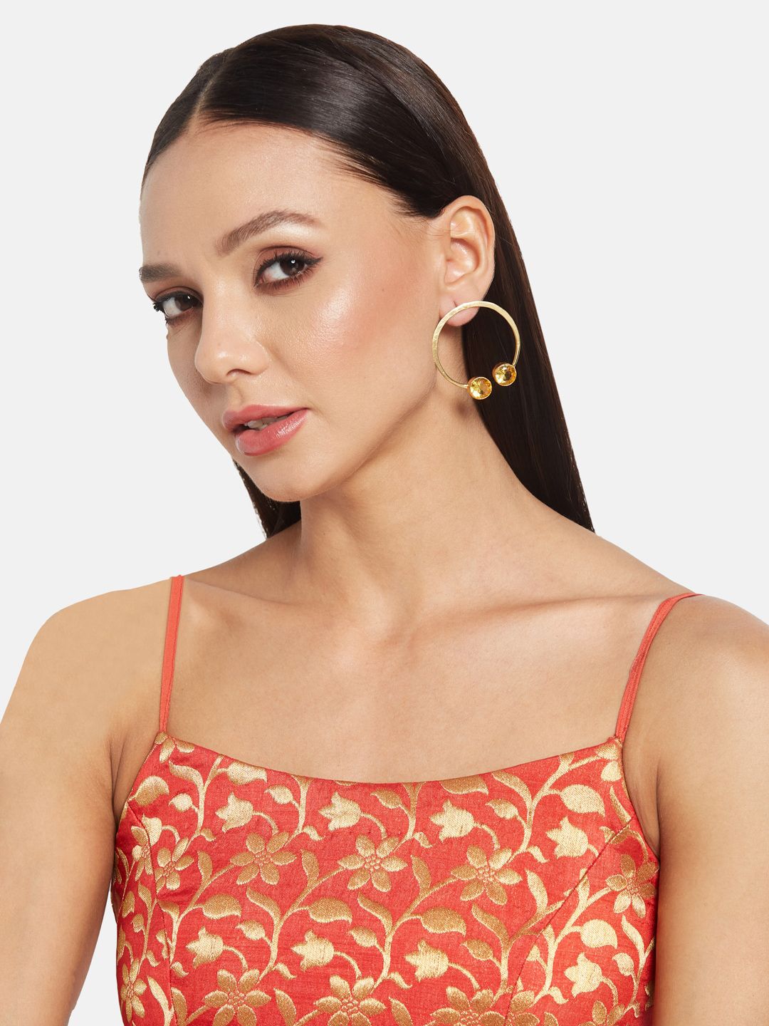 ATIBELLE Set Of 3 Gold-Plated Stone-Studded Brass Half Hoop & Drop Earrings