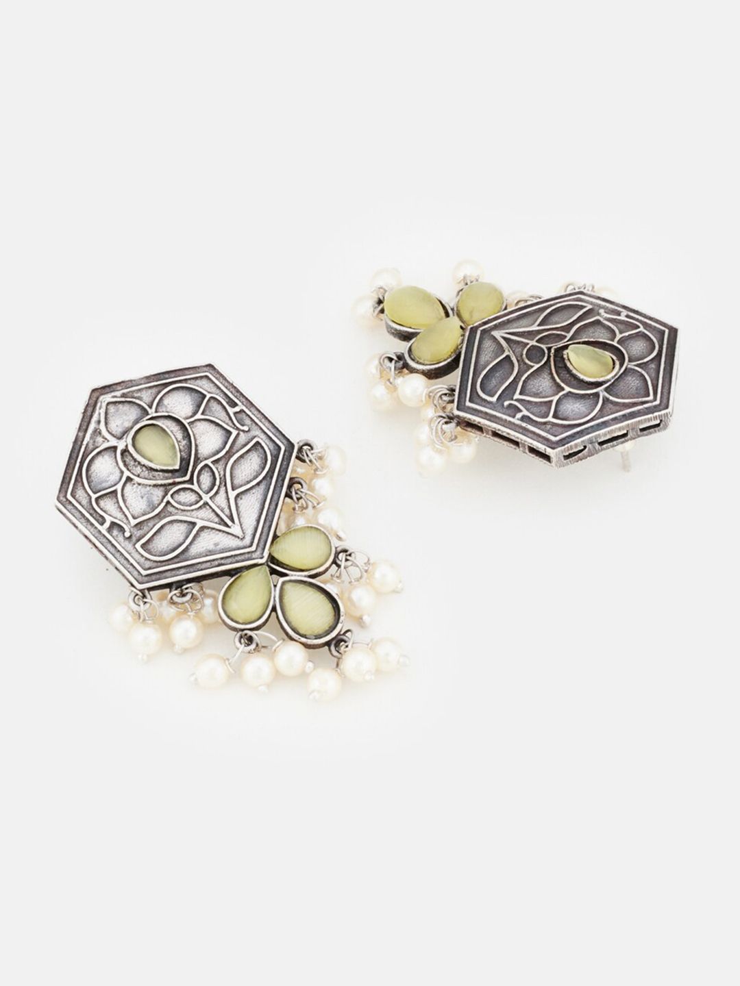 ATIBELLE Silver-Plated Stone Studded & Beaded Jewellery Set