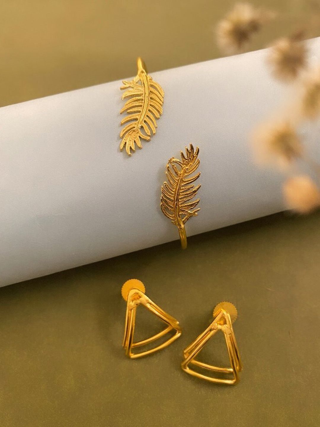 ATIBELLE Gold-Plated Leaf-Triangle Shaped Jewellery Set