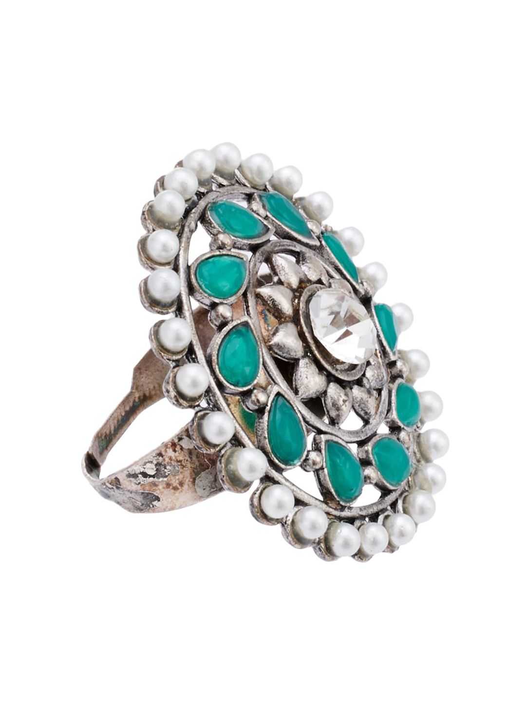 ATIBELLE Silver-Plated Stone Studded & Beaded Jewellery Set