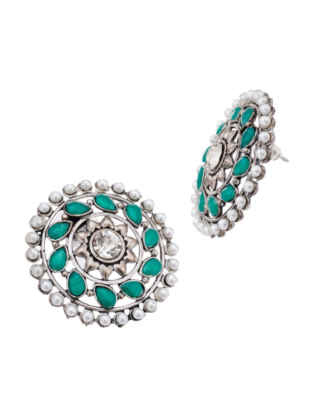 ATIBELLE Silver-Plated Stone Studded & Beaded Jewellery Set