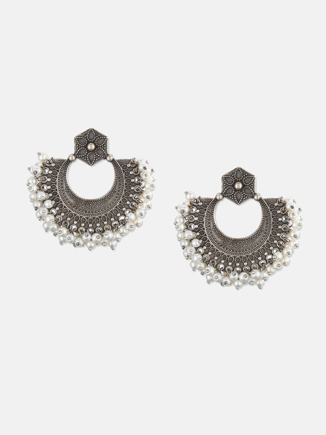 ATIBELLE Set Of 2 Silver-Plated Beaded German Silver Drop Earrings & Jhumkas
