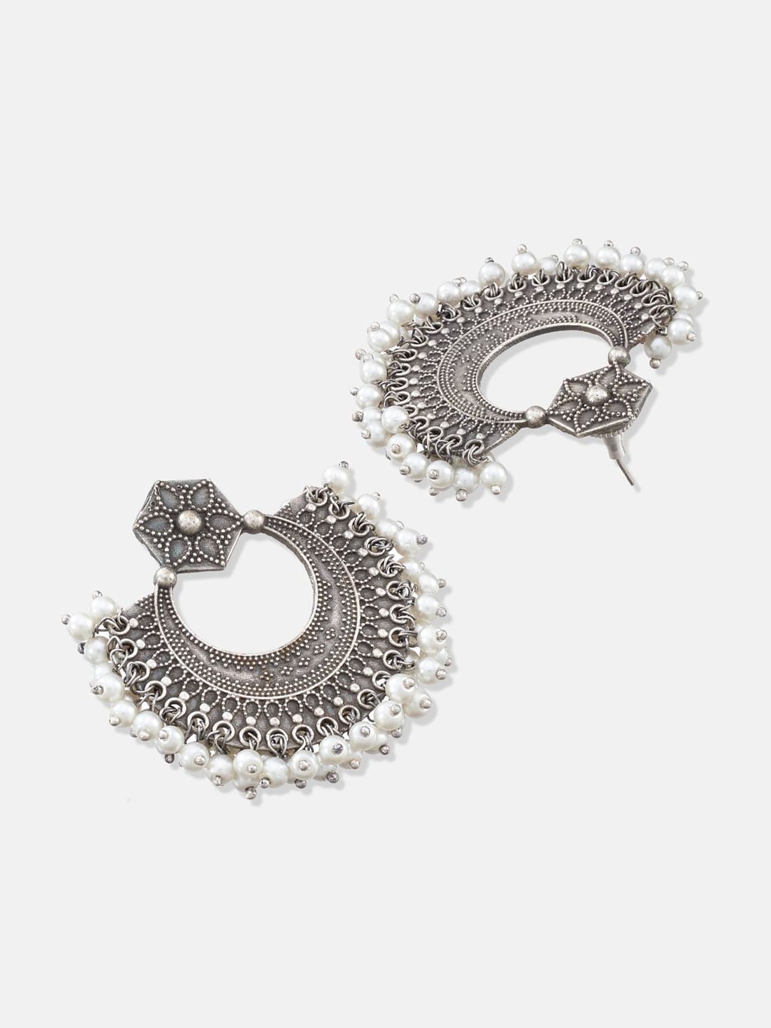 ATIBELLE Set Of 2 Silver-Plated Beaded German Silver Drop Earrings & Jhumkas