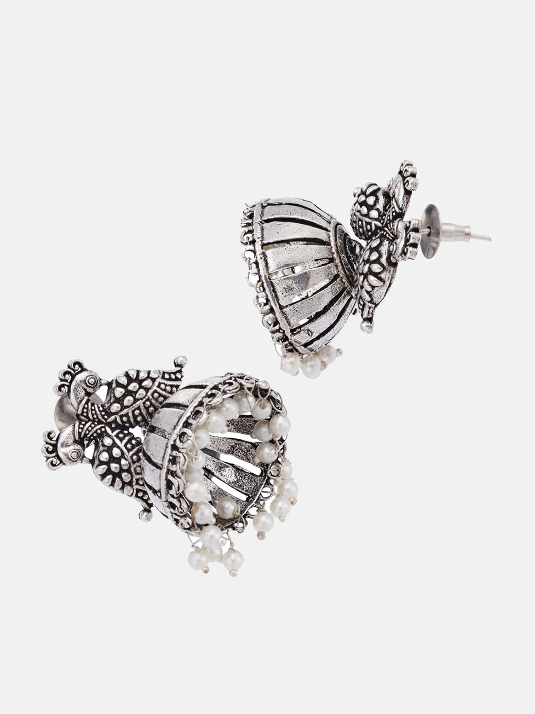 ATIBELLE Set Of 2 Silver-Plated Beaded German Silver Drop Earrings & Jhumkas