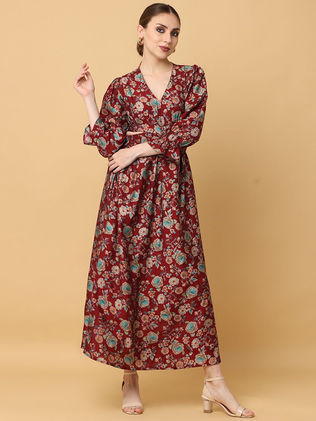 KALINI Printed Puffed Sleeves Crop Top and Skirt-picture-11