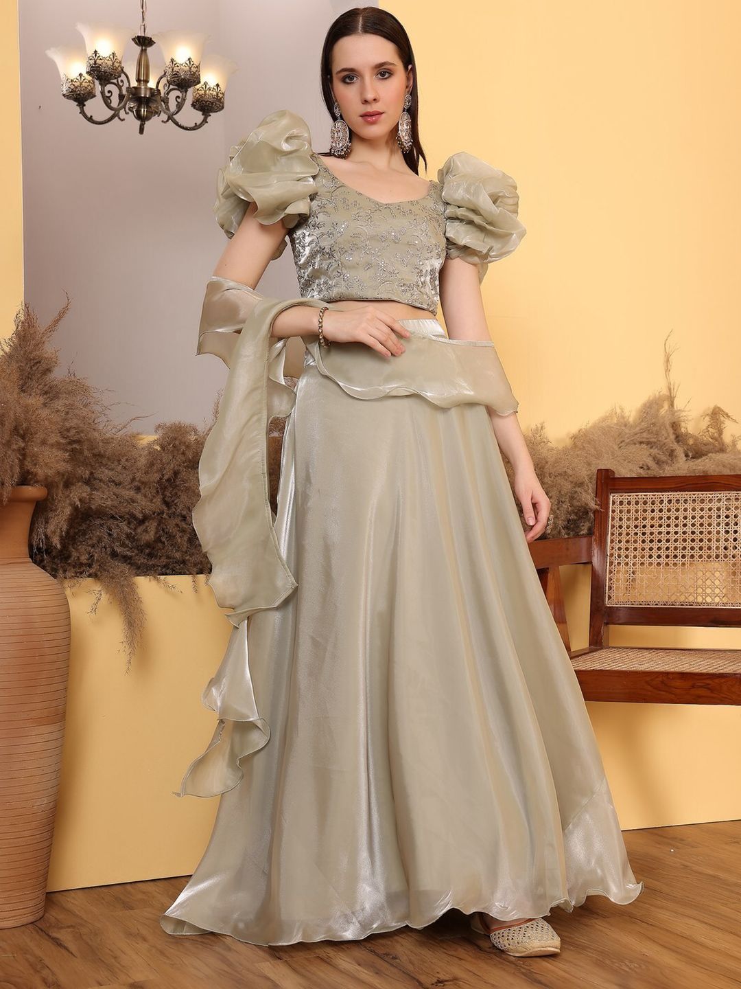 Ethnovog Embroidered Sequinned Ready to Wear Lehenga & Blouse With Dupatta-picture-11