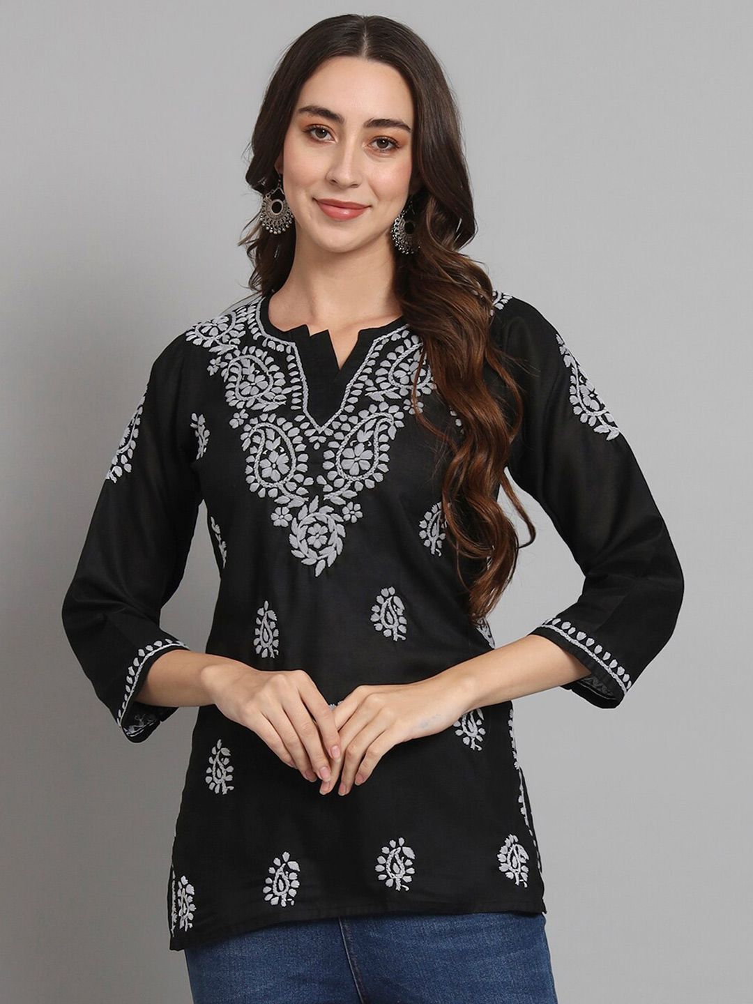 PARAMOUNT CHIKAN Ethnic Motifs Embroidered Chikankari Pure Cotton Thread Work Kurti-picture-18