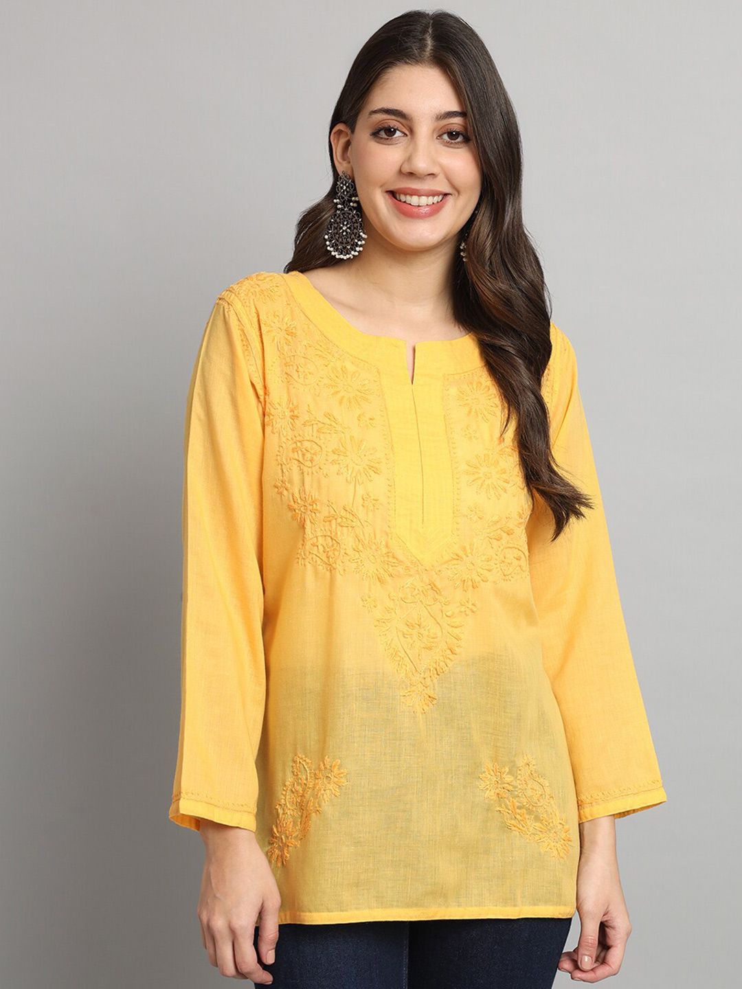 PARAMOUNT CHIKAN Ethnic Motifs Embroidered Chikankari Cotton Straight Kurti-picture-29