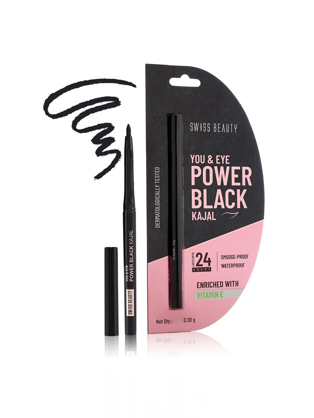SWISS BEAUTY Dermatologically Tested & Waterproof You & Eye Kajal 0.30 g -Power Black-picture-25