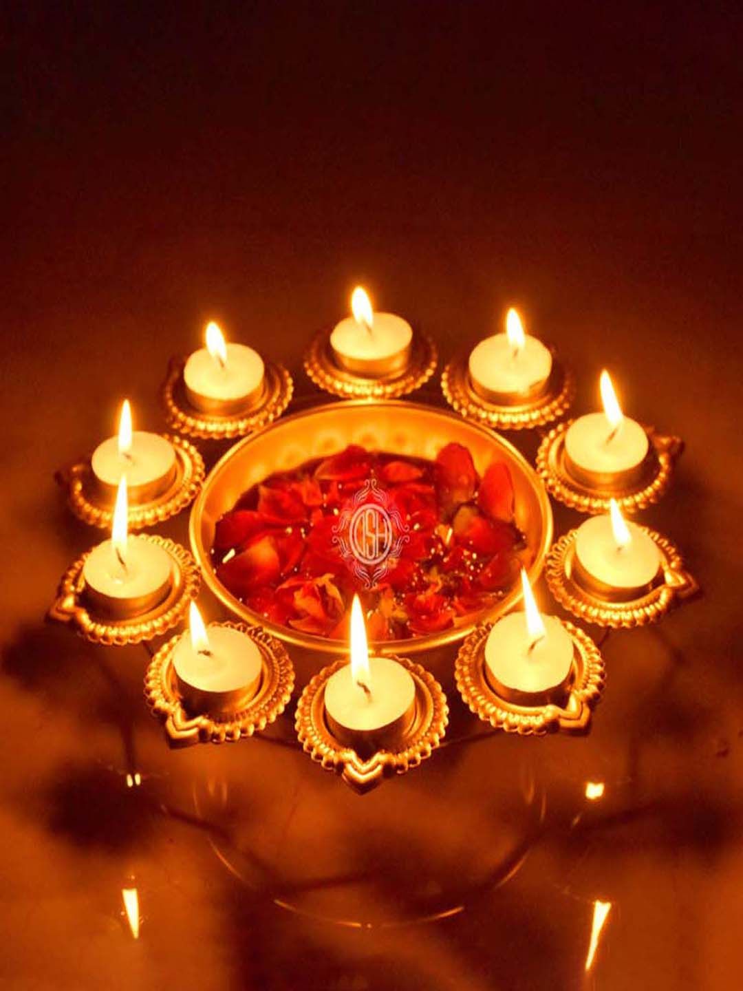 DSH Crafting Your Curiosity Gold Toned Textured Diyas with Attached Bowl