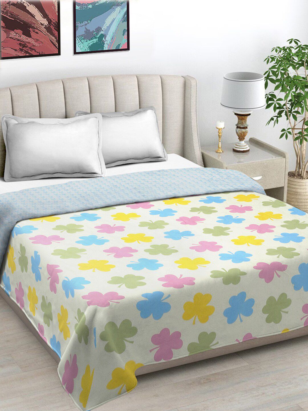 FABINALIV White & Blue Floral Mild Winter 350 GSM Double Bed Comforter-image-26