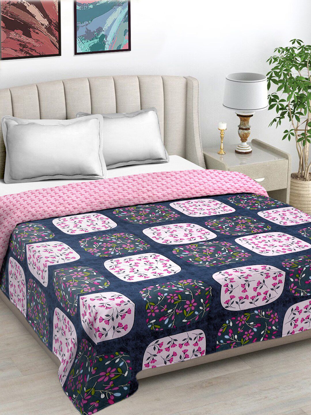 FABINALIV Blue & Pink Geometric Mild Winter 350 GSM Double Bed Comforter-image-25
