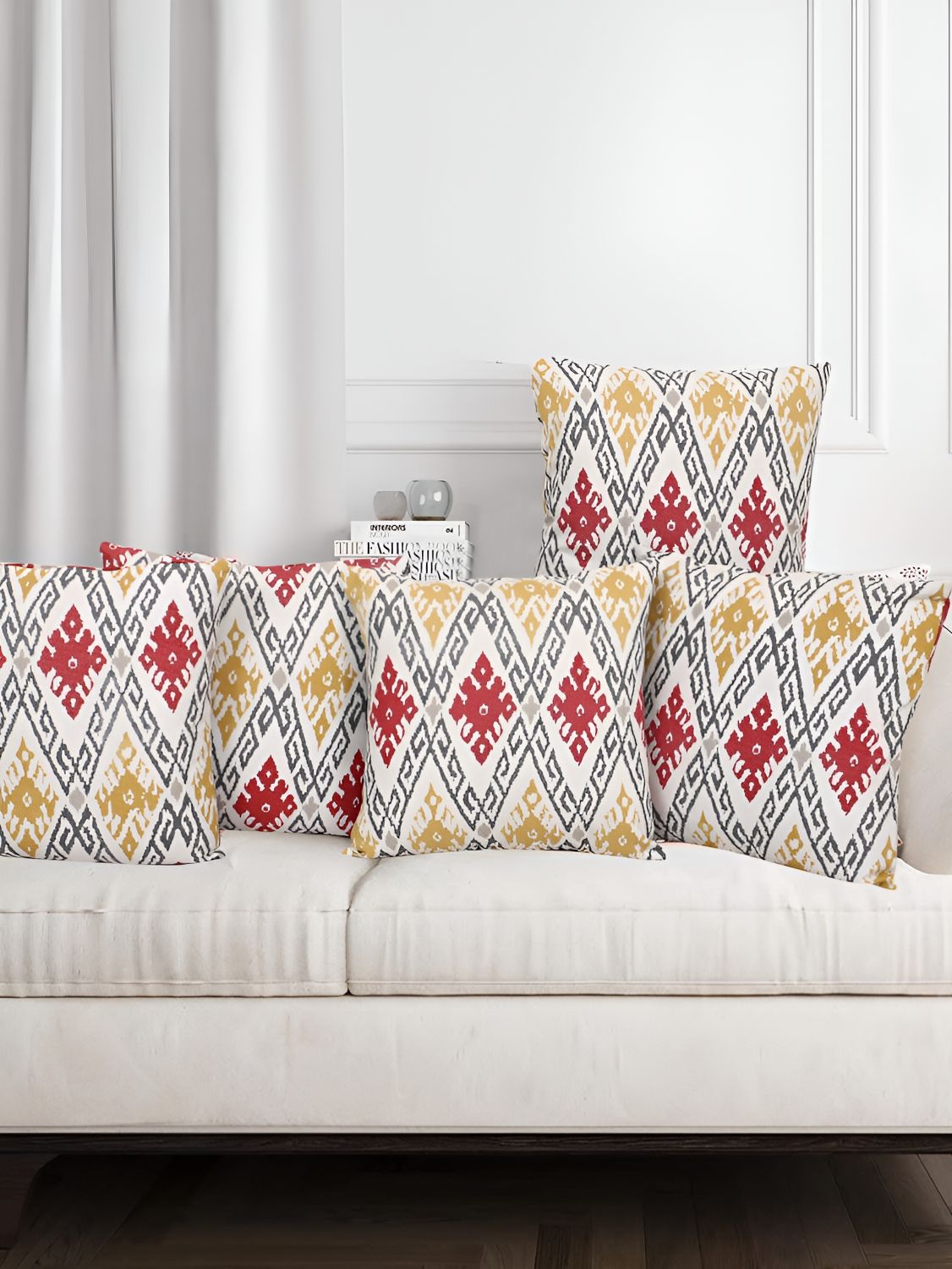 Texstylers Red & White 5 Pieces Square Cushion Covers-image-9