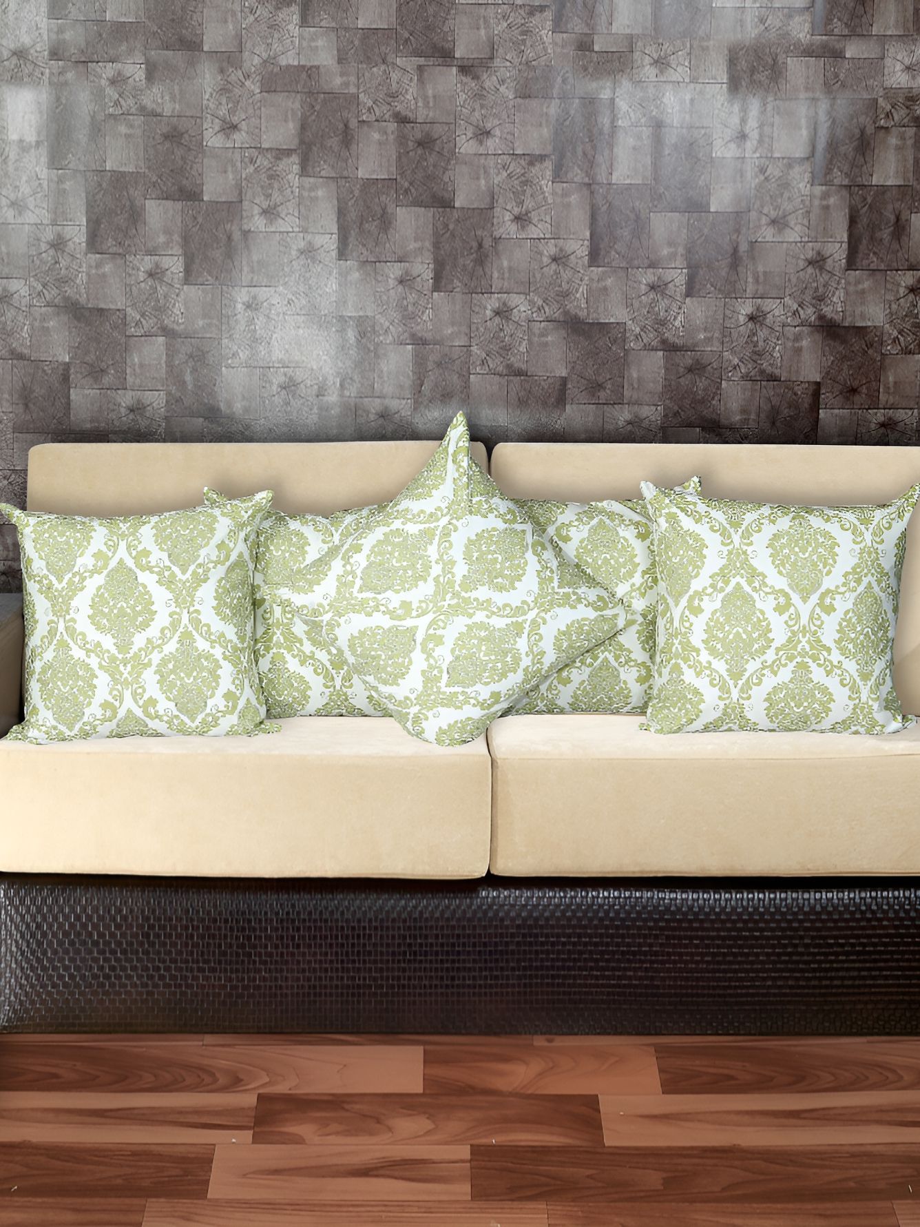Texstylers Green 5 Pieces Ethnic Motif Cotton Square Reversible Cushion Covers-picture-54