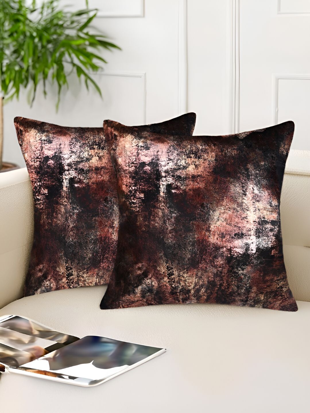 Tesmare Brown 2 Pieces Abstract Velvet Square Cushion Covers-image-29
