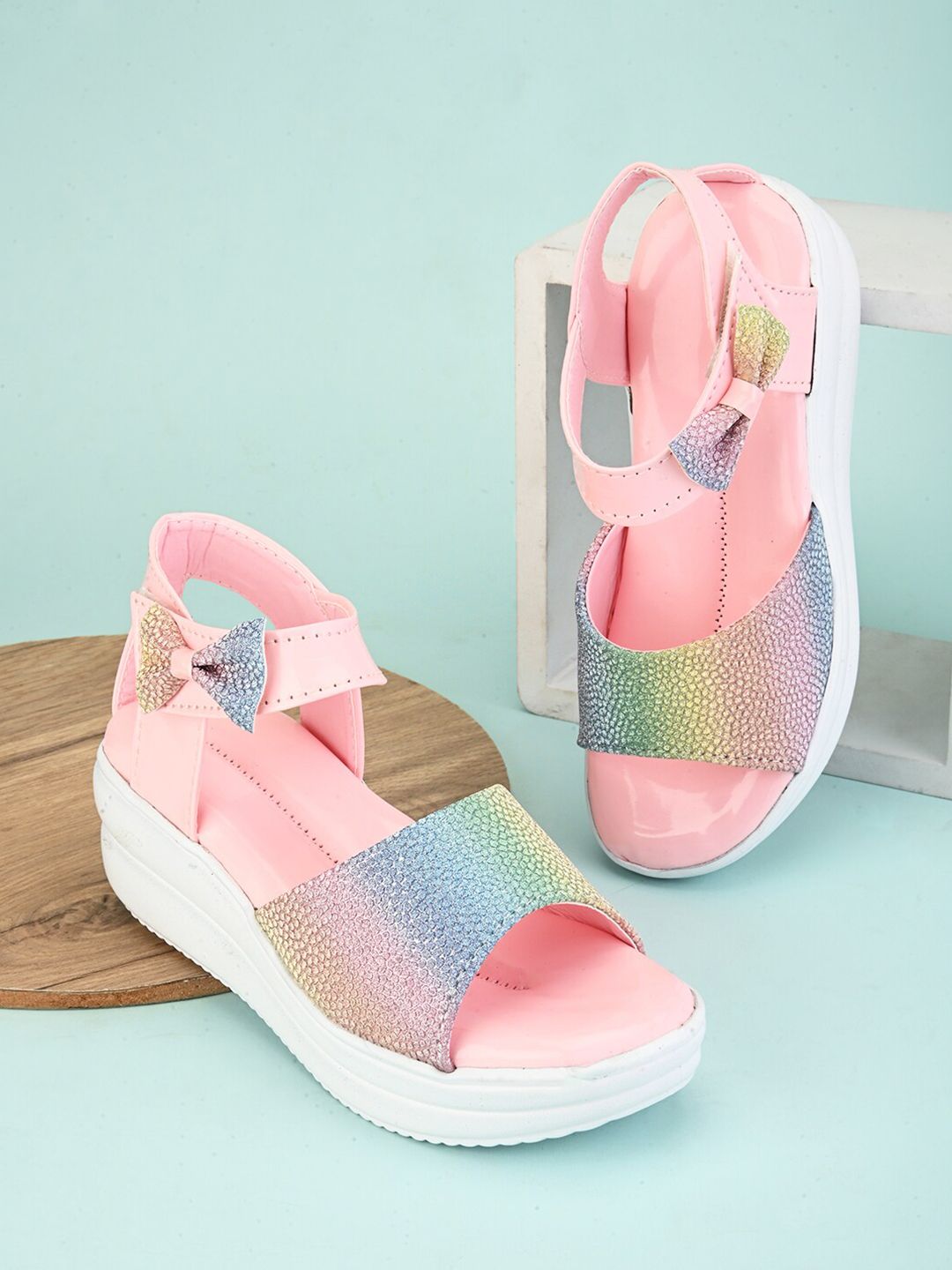 BAESD Girls Embellished Open Toe Wedges With Bows & Velcro Closure-picture-40