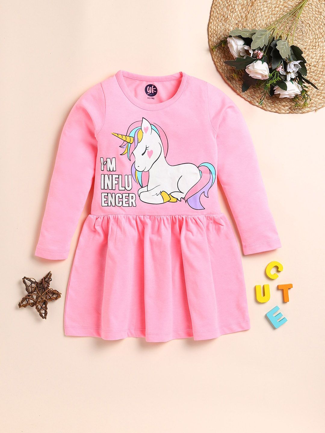 YK Girls Graphic Printed Fit & Flare Cotton Dress-image-33
