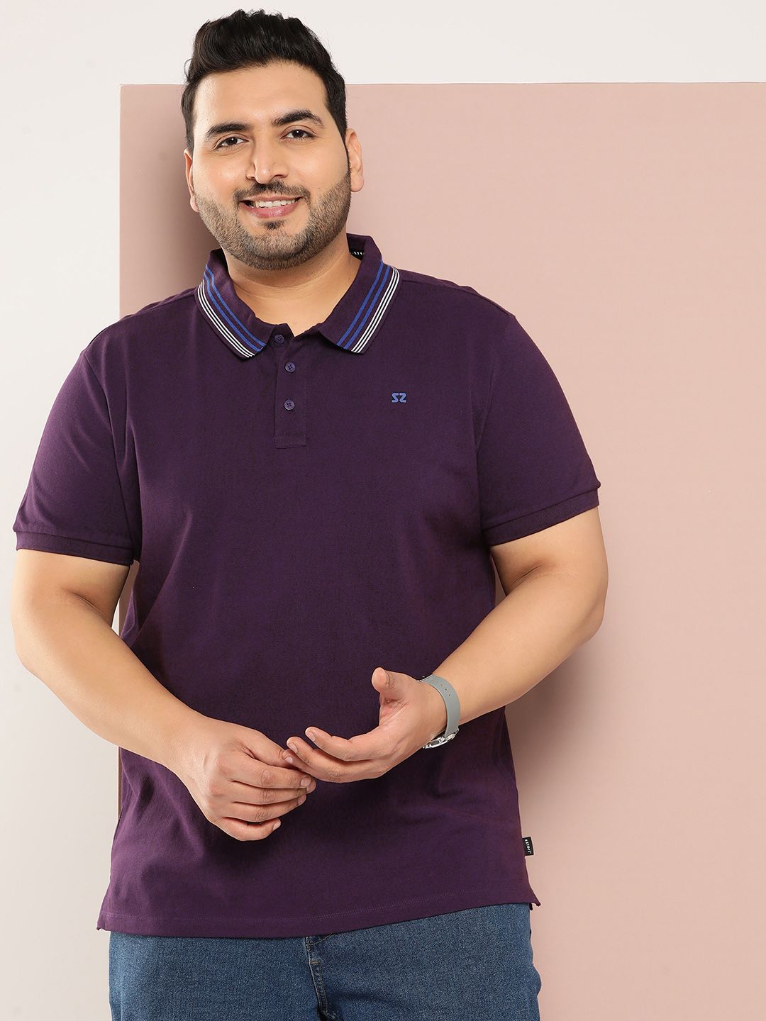 Sztori Men Plus Size Solid Polo Collar T-shirt-picture-14