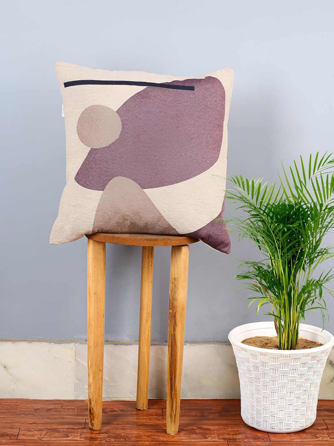 CAZIMO Beige & Pink Abstract Jacquard Woven Square Cushion Cover-image-14