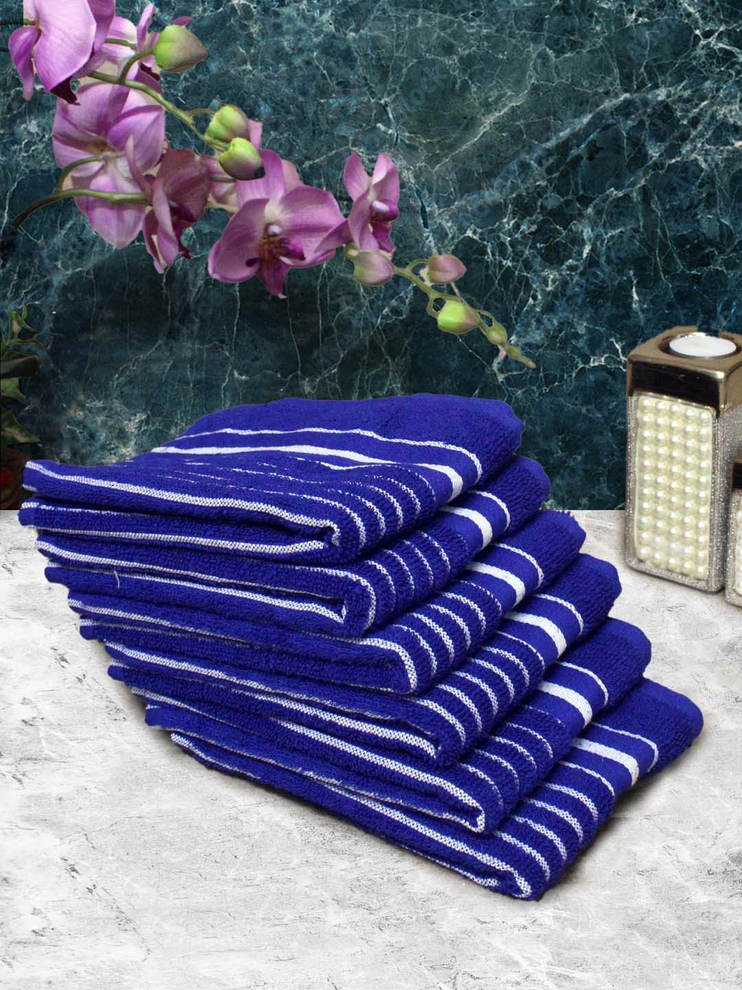 Athom Living Blue & White 6 pieces Striped Cotton 150 GSM Soft Hand Towels-image-47