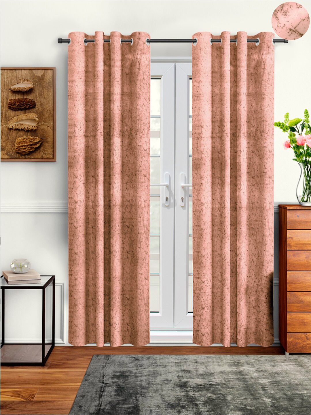 Aura Pink 2 Pieces Velvet Solid Blackout Long Door Curtains-picture-57