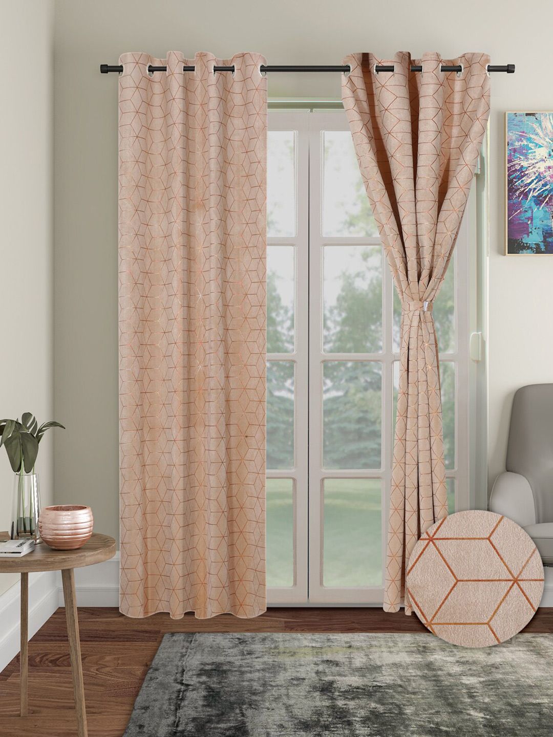 Aura 2 Pcs Velvet Geometric out Long Door Curtain-image-31