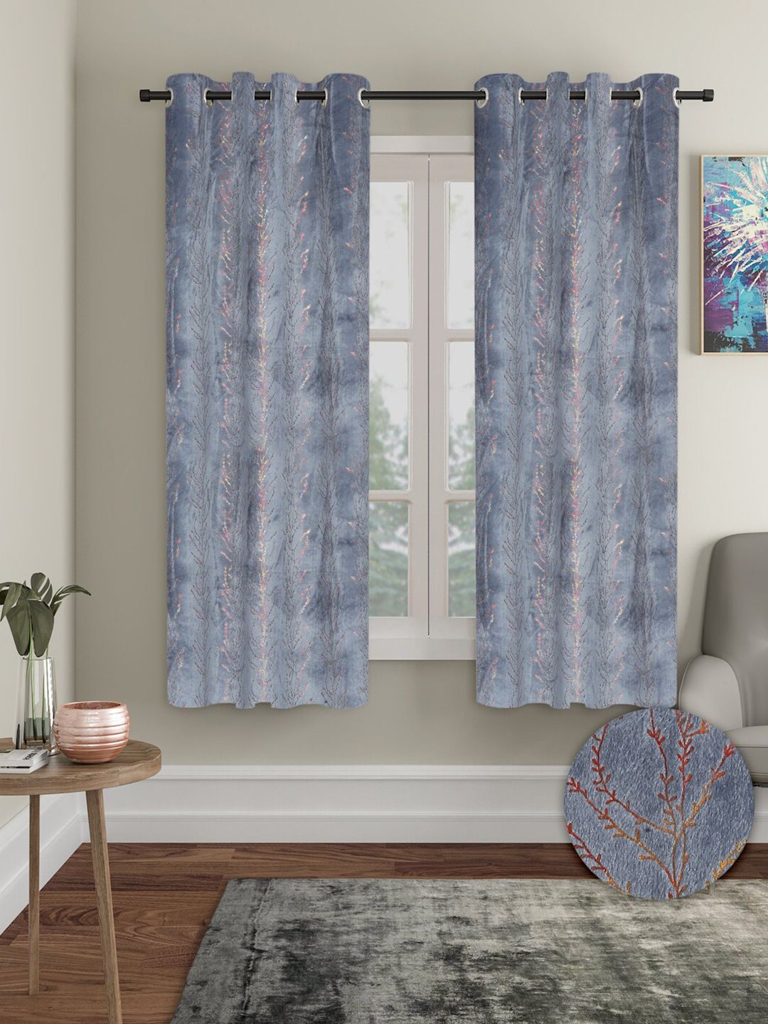 Aura Grey 2 Pieces Velvet Blackout Window Curtain-image-28