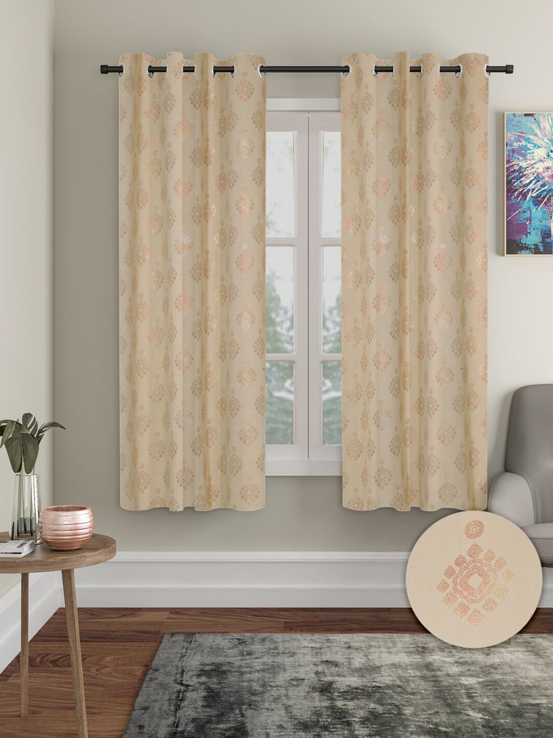 Aura 2 Pieces Ethnic Motifs Printed Black-Out Window Curtains-picture-35