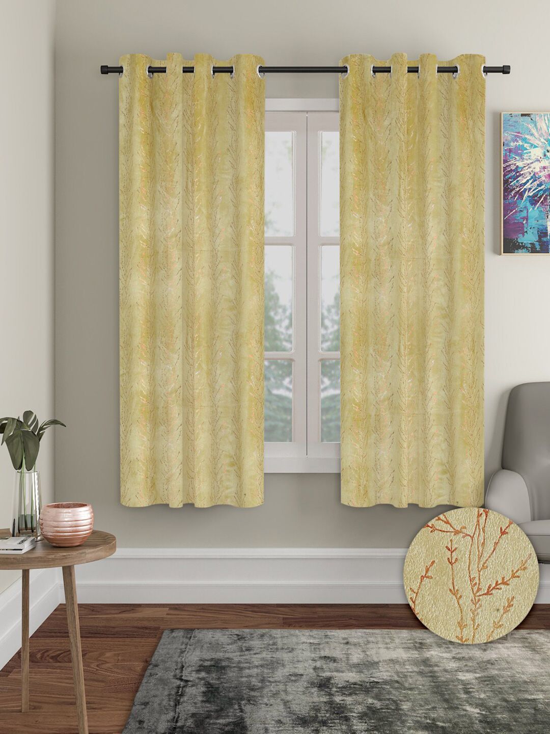 Aura Mustard 2 Pieces Velvet Blackout Window Curtains-image-48