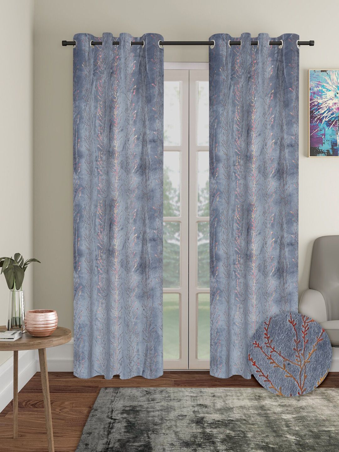 Aura Grey 2 Pieces Velvet Blackout Long Door Curtains-picture-39