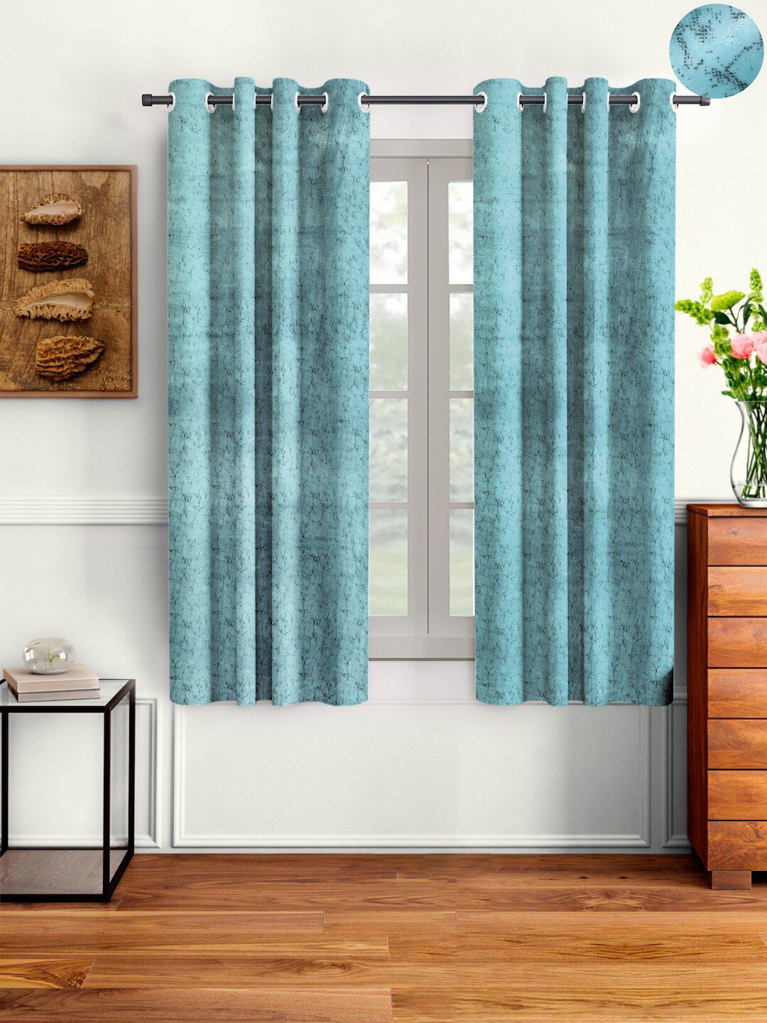 Aura Turquoise Blue 2 Pieces Velvet Solid Blackout Window Curtain-picture-14